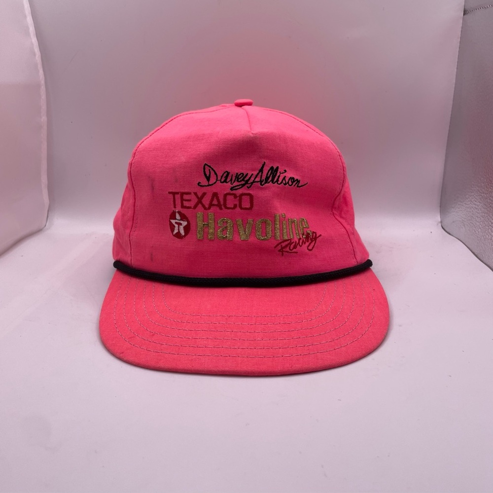 VINTAGE Davey Allison Texaco Havoline Racing Snapback Hat Pink Rope Embroidered